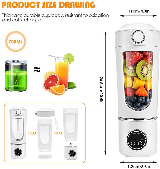Draagbare Blender - Smoothie Maker - Gezonde Dranken Maken - 12 Roestvrij Staal Messen - 700 ml - Beige — afbeelding 3