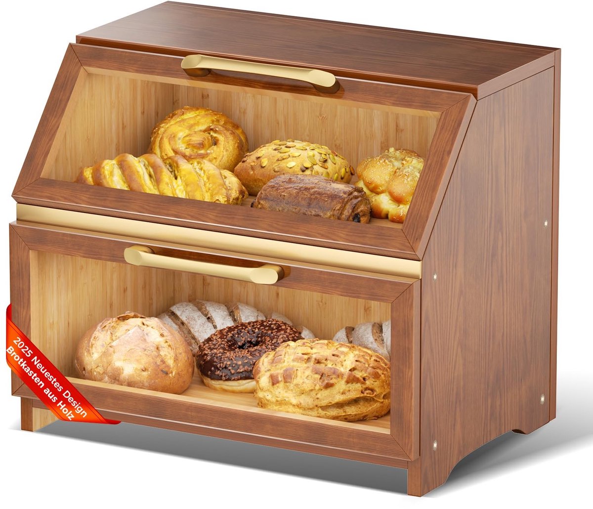 Omgoods - Houten Brooddoos met Ventilatie - Grote Broodopbergdoos voor Thuis