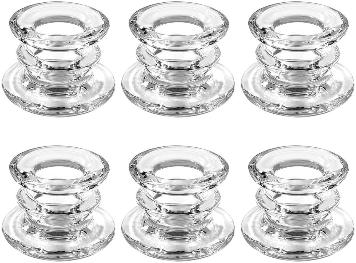 Omgoods - Set van 6 Transparante Glazen Kaarsenhouders voor Decoratie