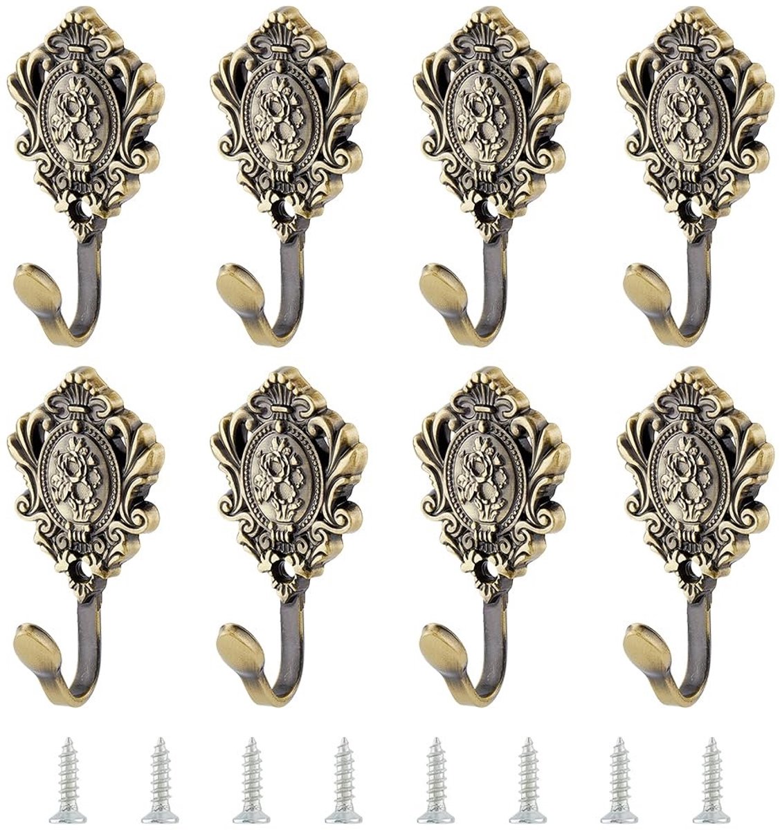Omgoods - Set van 2 Antiek Bronzen Gordijnhaken met Rozenpatroon
