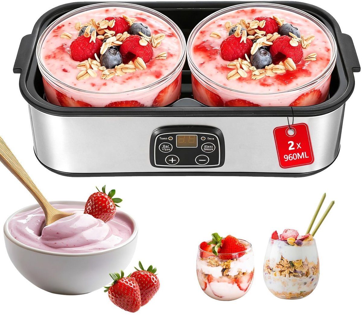 Omgoods - Digitale Yoghurt Maker met 2 Litre Capaciteit en 2 Glazen