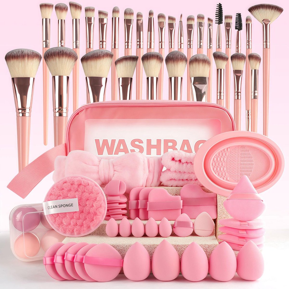 Omgoods- Make-upkwastenset 67-delig - Professionele Make-up - Beauty-Sponzen - Opbergtas - Dierproefvrij - Ergonomisch Ontwerp - Make-upset