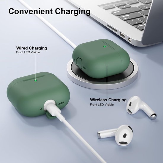 Compatibel met Airpods 4 (2024), Krasbestendige siliconen beschermhoes voor AirPods 4de generatie, LED voorkant zichtbare voorkant, grenen groen van compatibel — afbeelding 2