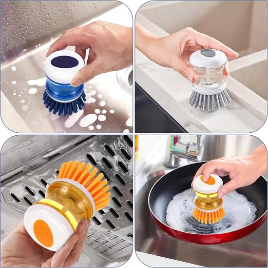 Afwasborstel met Afwasmiddeldispenser, 3 Stuks Vulbare Afwasborstel, Keukenborstel, Servies, Potten, Gootsteen, Reinigingsborstel — afbeelding 5