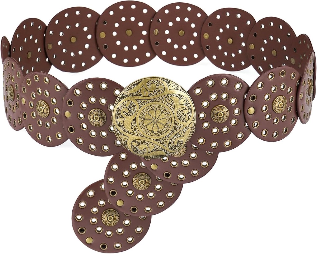 Brede Disc Riem Voor Vrouwen Lederen Holle Ronde Boho Western Taille Riem