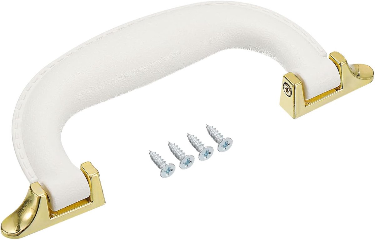 Bagage-handgrepen, 155 mm, PU-leer, trekgreep, reiskoffer, behuizing, vervanging, handgrepen met schroeven, voor behuizing, reiskoffer, gereedschapskist, wit