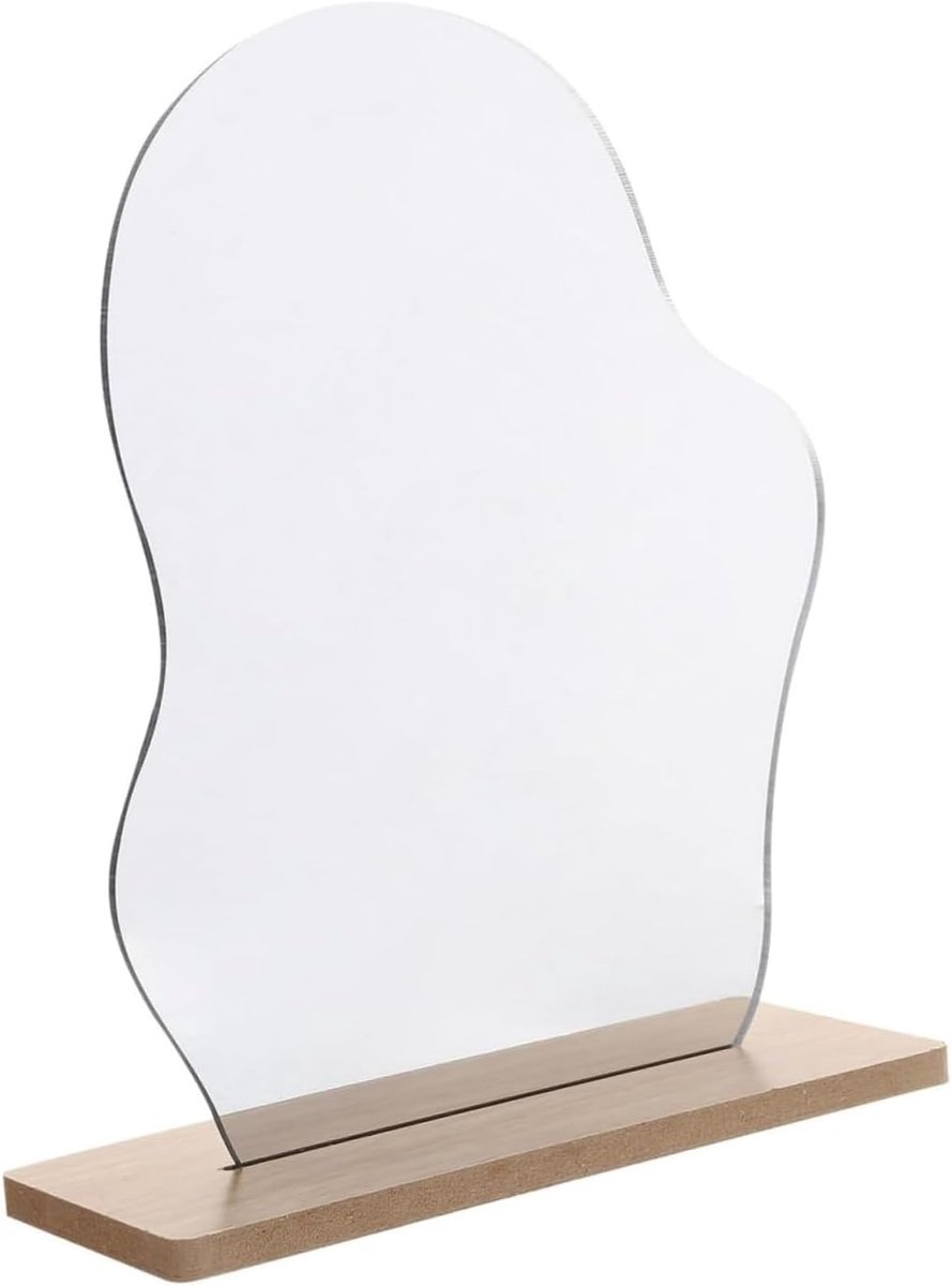Acryl Make-up Spiegel 24 x 19 cm - Frameless Irreguliere Spiegel - Met Houten voet - ShopVlot