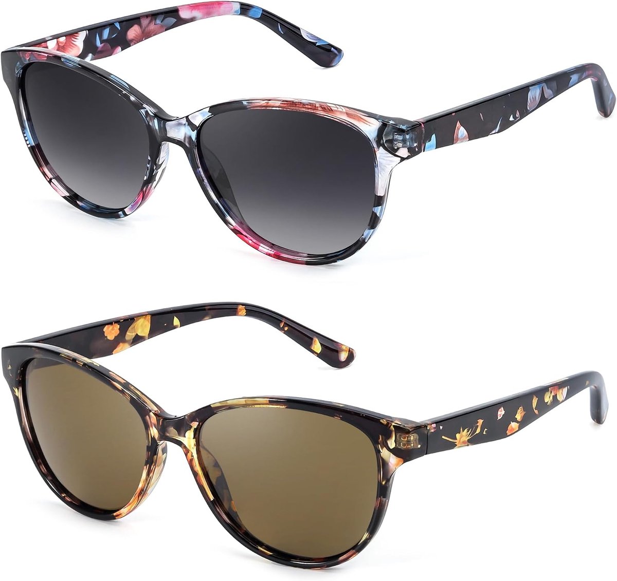 Gepolariseerde zonnebril voor dames, trendy cat-eye-zonnebril met UV400-bescherming, klassiek retro design, 2 stuks