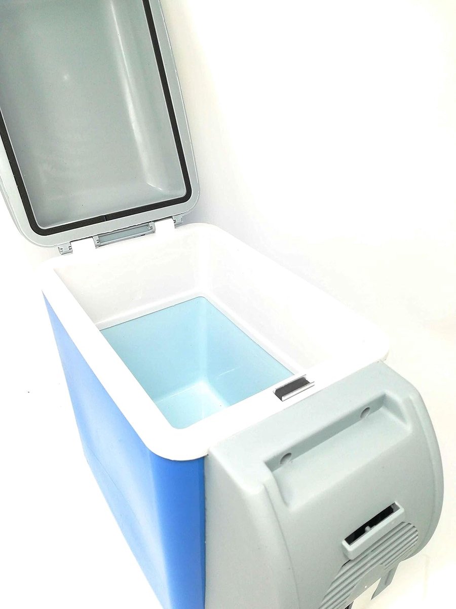 SnelShoppen - Portable Mini Koelkast voor Auto en Caravan, 7.5 L, Warm en Koud Functie, 12 V Kabel, Grijs en Blauw, Ideaal voor Camping en Uitjes