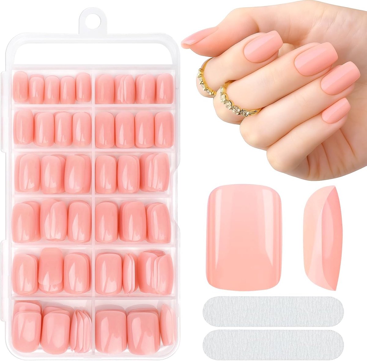 240 stuks Press On Nails Kort, Volledige dekking Lijm-Op Nagels, Kunstmatige Vingernagels Lijm-Op Set, Vierkant-Naakt