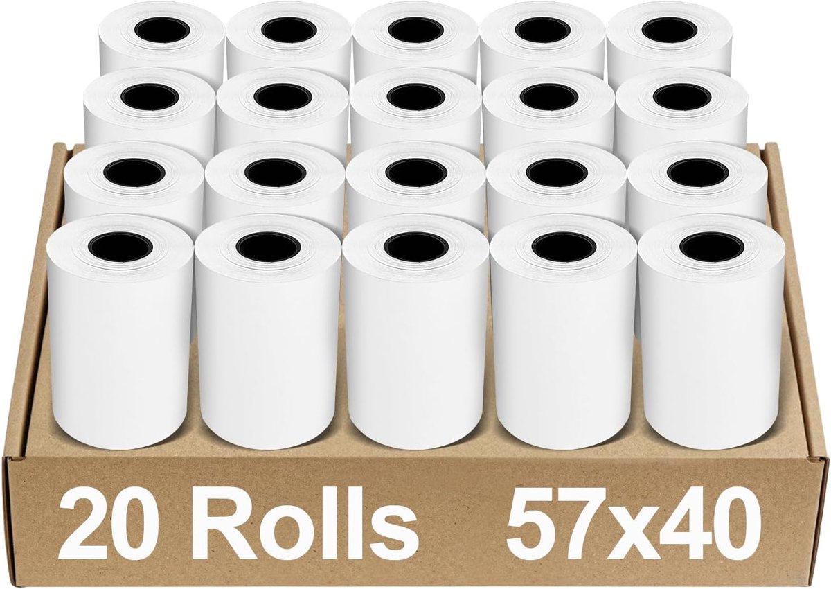 SnelShoppen - Cash Roll EC Thermische Papieren Rollen 57mm x 15m voor Kassabonnen, ATMs, Creditcardlezers, Kassa's, POS, EPOS (20 Stuks)