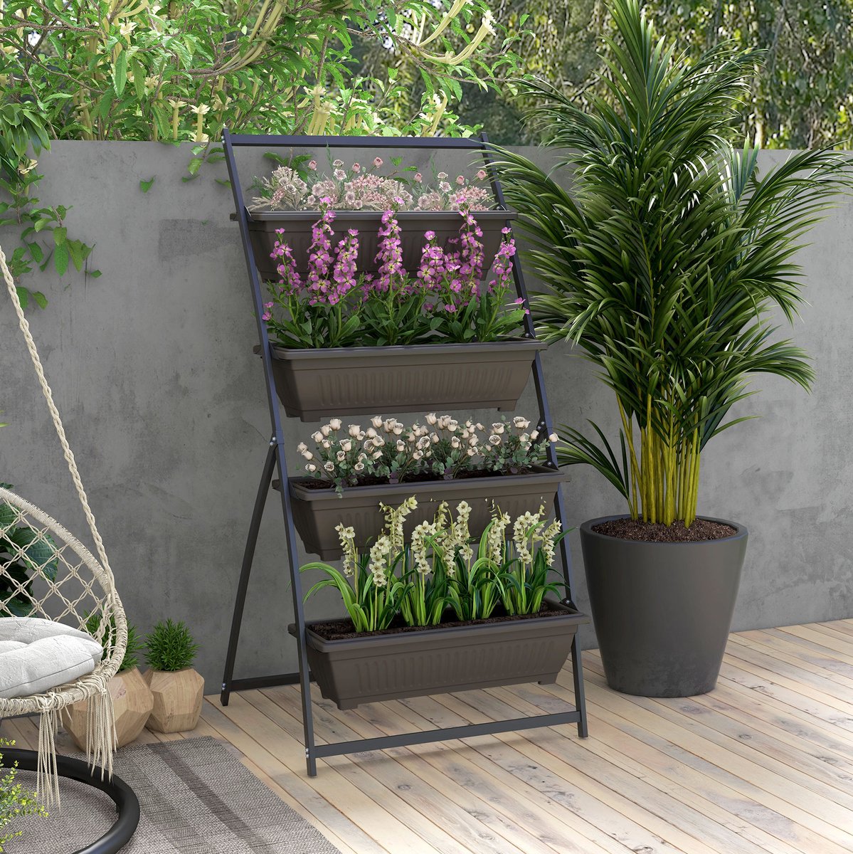 COVREO Plantenstandaard 76 x 79 x 162 cm bruin, staal en kunststof met 4 etages