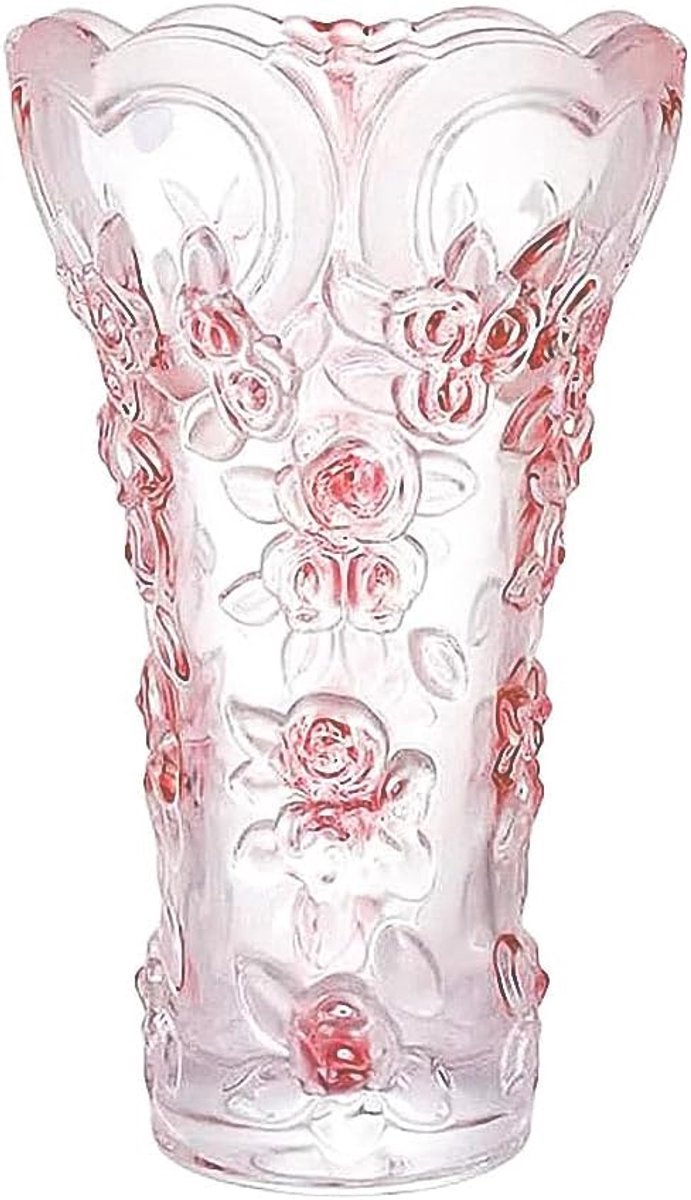 SnelShoppen - Grote Kristallen Glazen Roze Vaasje 30 cm Hoog, Uniek Ontwerp - Roze Bloesem Vaasje, Moderne Vazen voor Woonkamer, Slaapkamer, Keuken, E