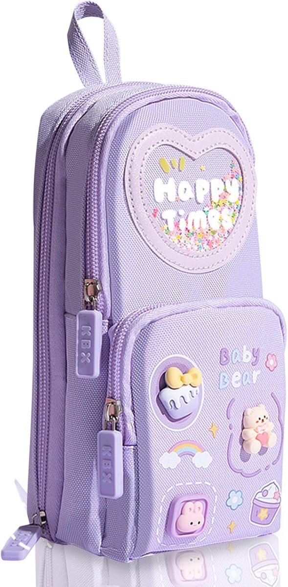 SnelShoppen - Grote Pennenbak met Cartoonpatroon, 6 Compartimenten, Multifunctionele Etui voor School, Kantoor, Paars, Geschikt voor Kinderen, Jongens