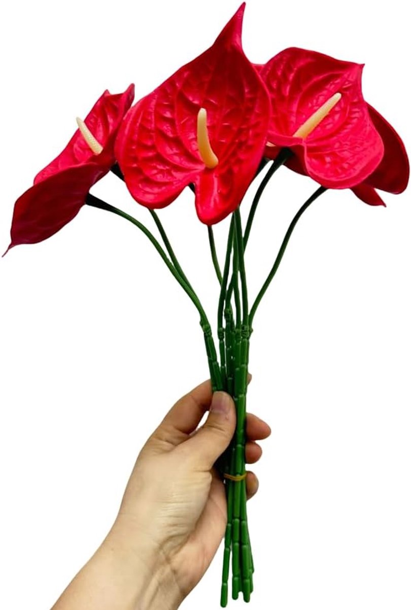 SnelShoppen - Kunstmatige Anthurium Lelies 33cm - Bloemenboeket - 8 Stuks - Rood - Perfect voor Bruiloft, Feest, Thuisdecoratie, Ambachten, Winkeldeco