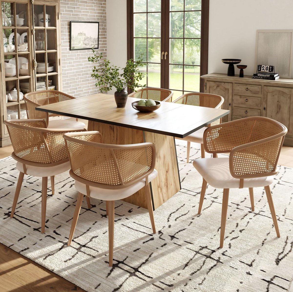 COVREO Eetkamerstoel set van 6, 47x51x79 cm beige bruin met armleuningen