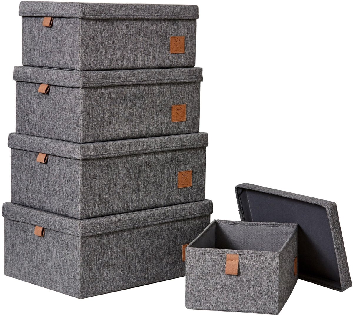 Omgoods - Premium Set van 5 Opbergdozen met Deksel in Grijs