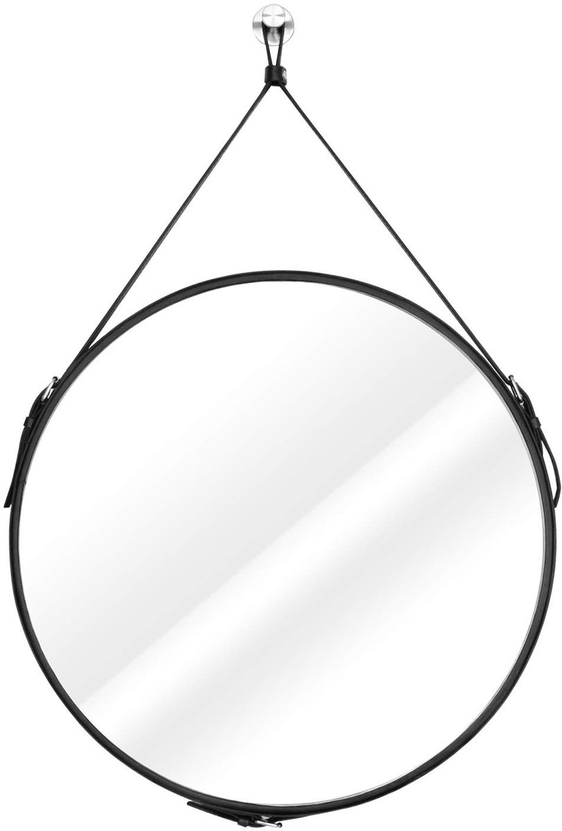 Omgoods - Ronde Wandspiegel met Faux Leer Lijst, 50 cm