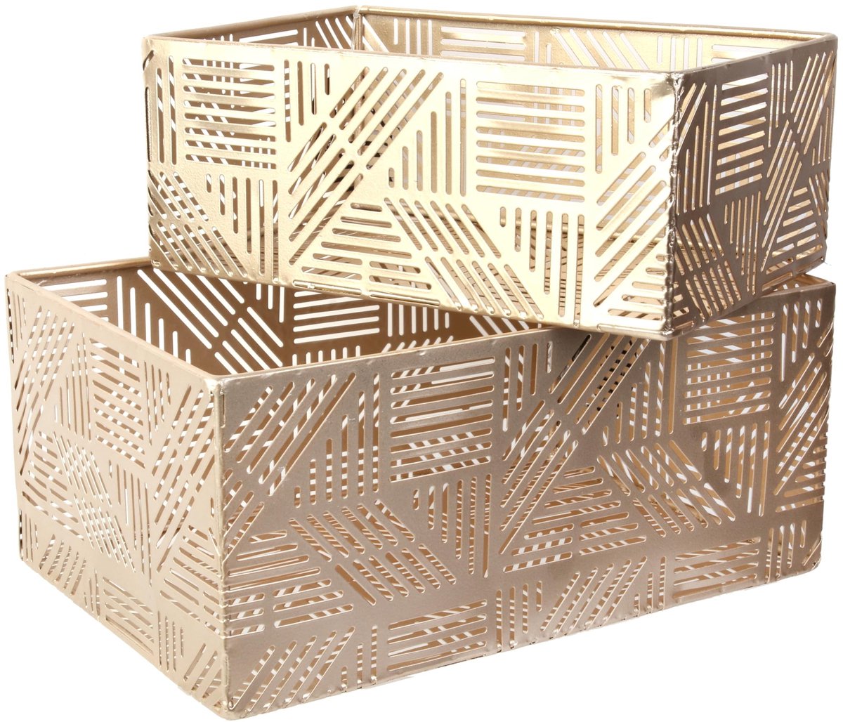 Omgoods - Set van 2 Decoratieve Metaalmanden in Goud met Streepjespatroon