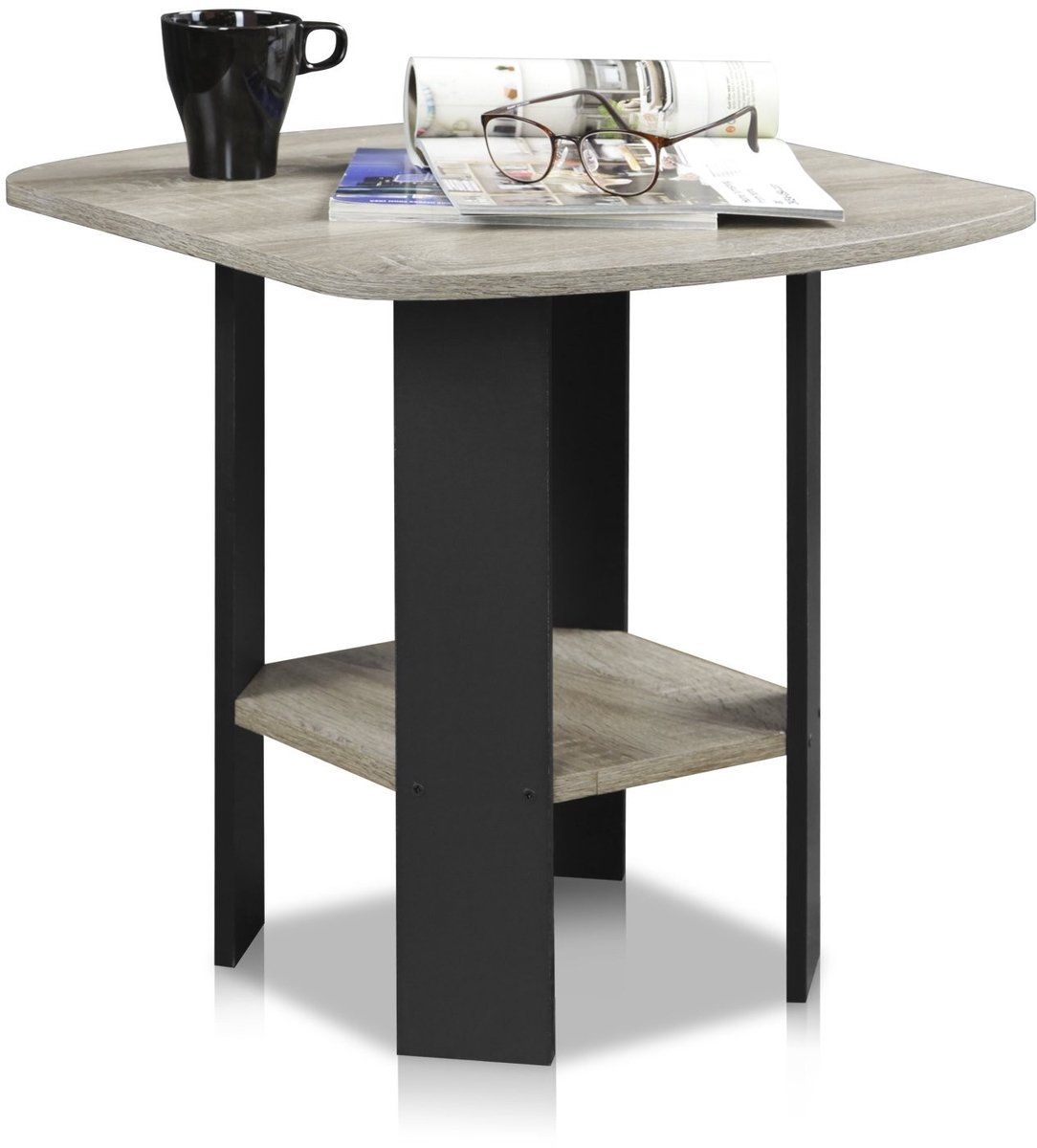 Omgoods - Compacte Einde Tafel van Hout, Frans Eik Grijs/Zwart