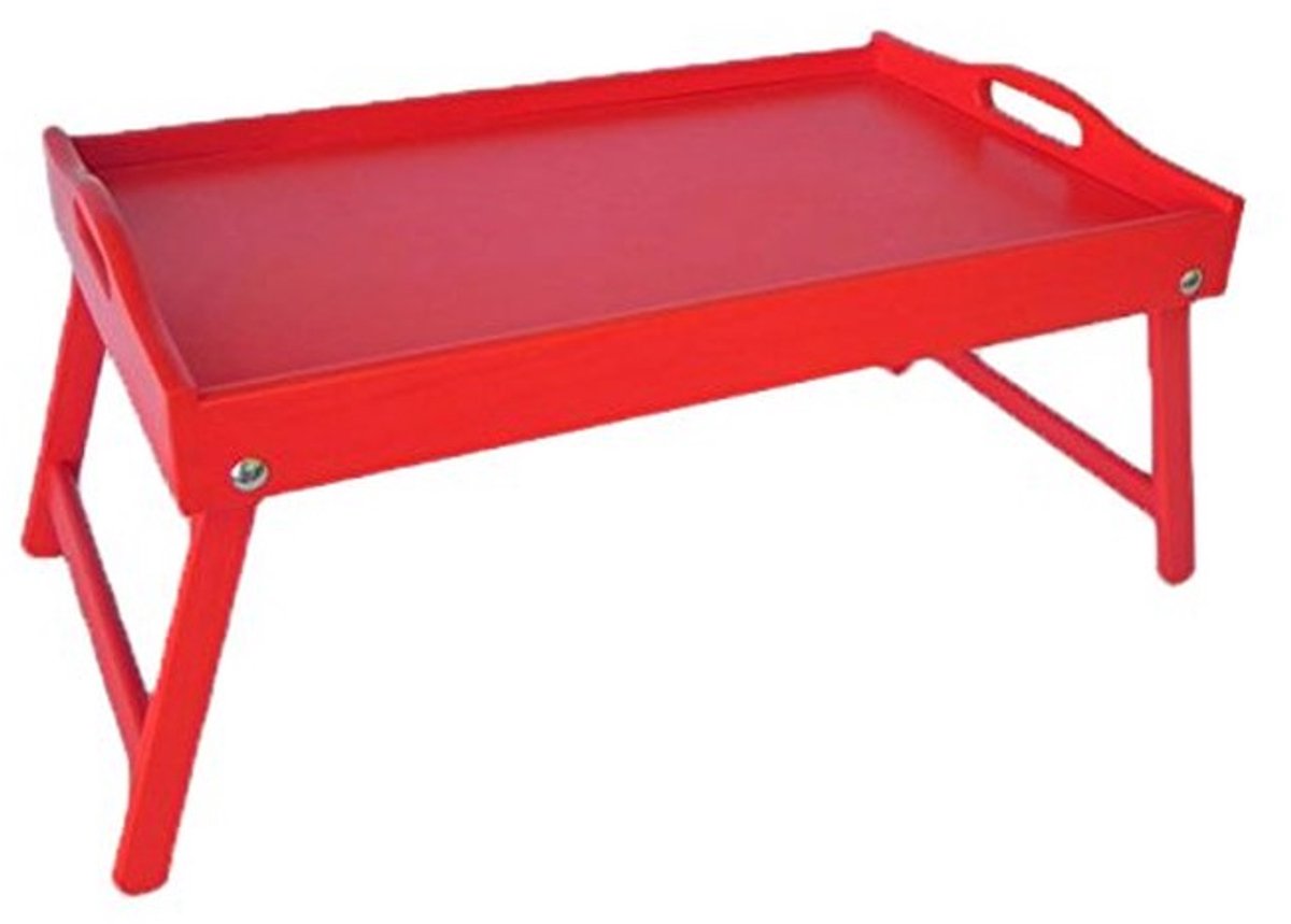 Omgoods - Houten Bedlade met Inklapbare Poten voor Ontbijt op Bed Rood