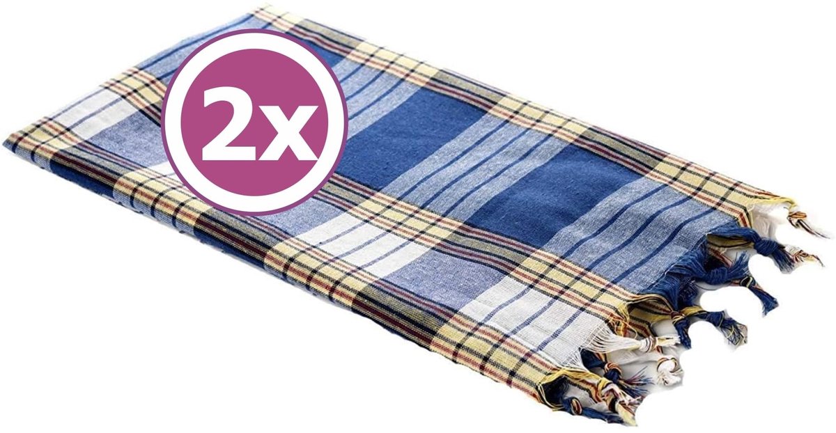 Omgoods - Hamamdoek Ster Blauw - Dubbelzijdig Geweven Katoen 90x175 cm