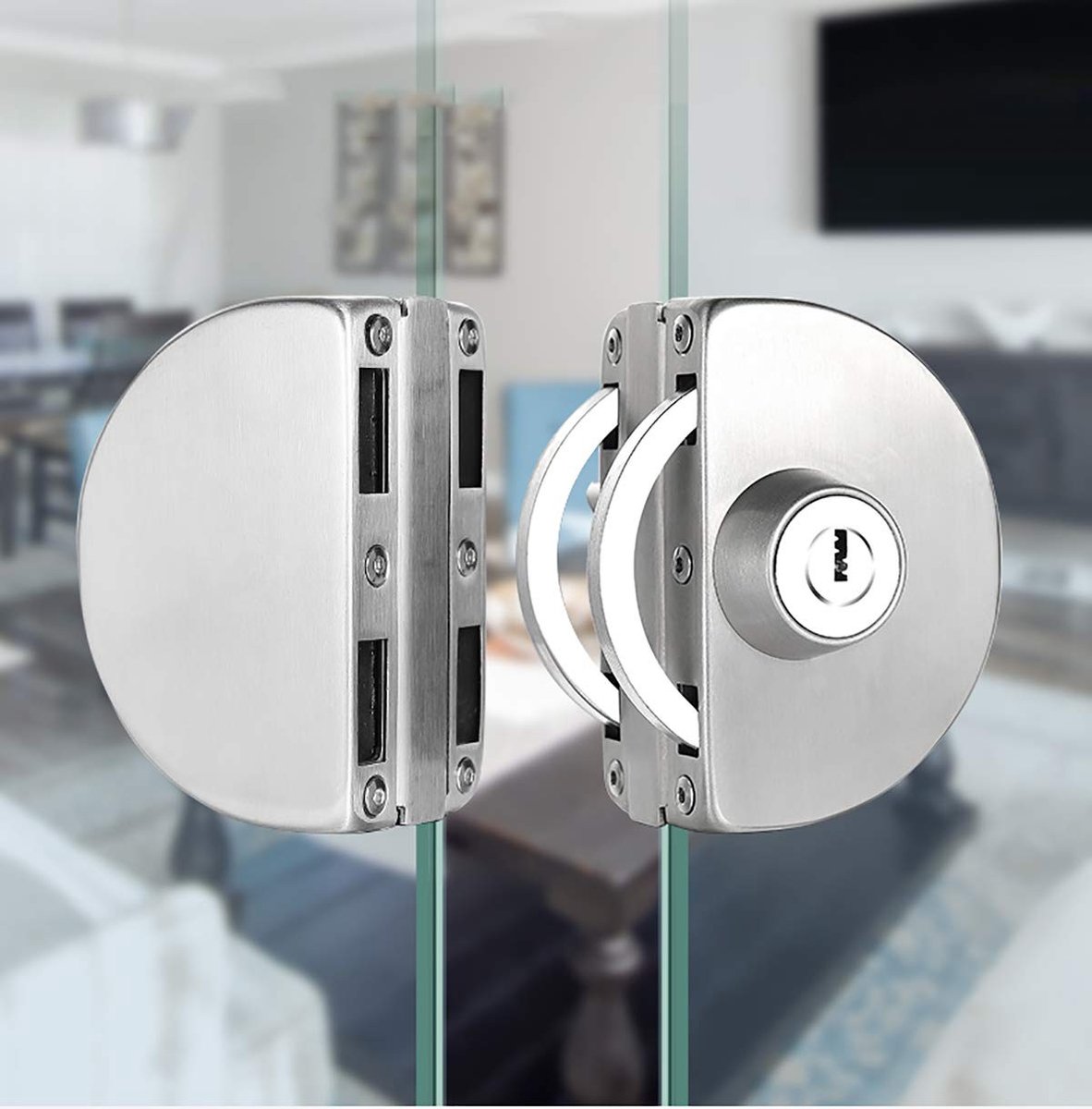 Omgoods- Glaskastslot - Roestvrij Stalen Behuizing - Geschikt voor 10~12mm Dikte Glas - Dubbele Glazen Deur - Inclusief 3 Koperen Sleutels - Geen Boren Nodig - Glaskastvergrendeling