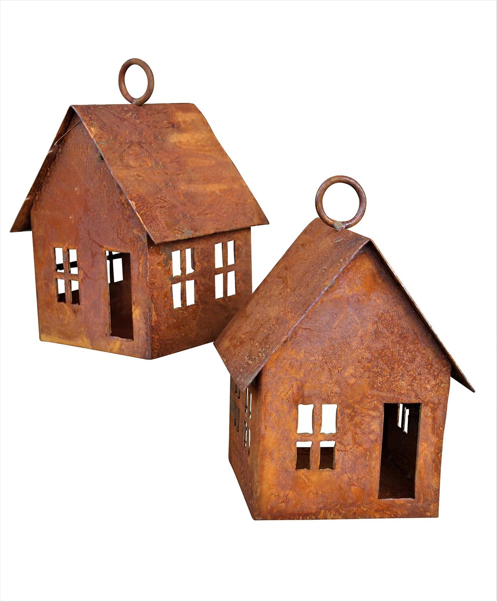 Omgoods - Set van 2 Edelrost Lantaarns voor Tuin en Interieur
