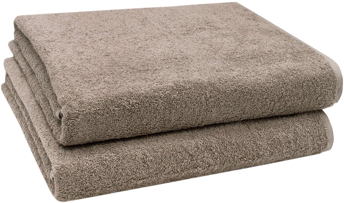 Omgoods - Set van 2 Badhanddoeken 100 x 150 cm van Katoen in Bruin/Grijs