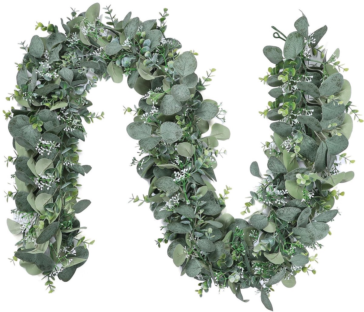 Omgoods - Set van 2 Kunstmatige Eucalyptus Slingers met Witte Bloemen
