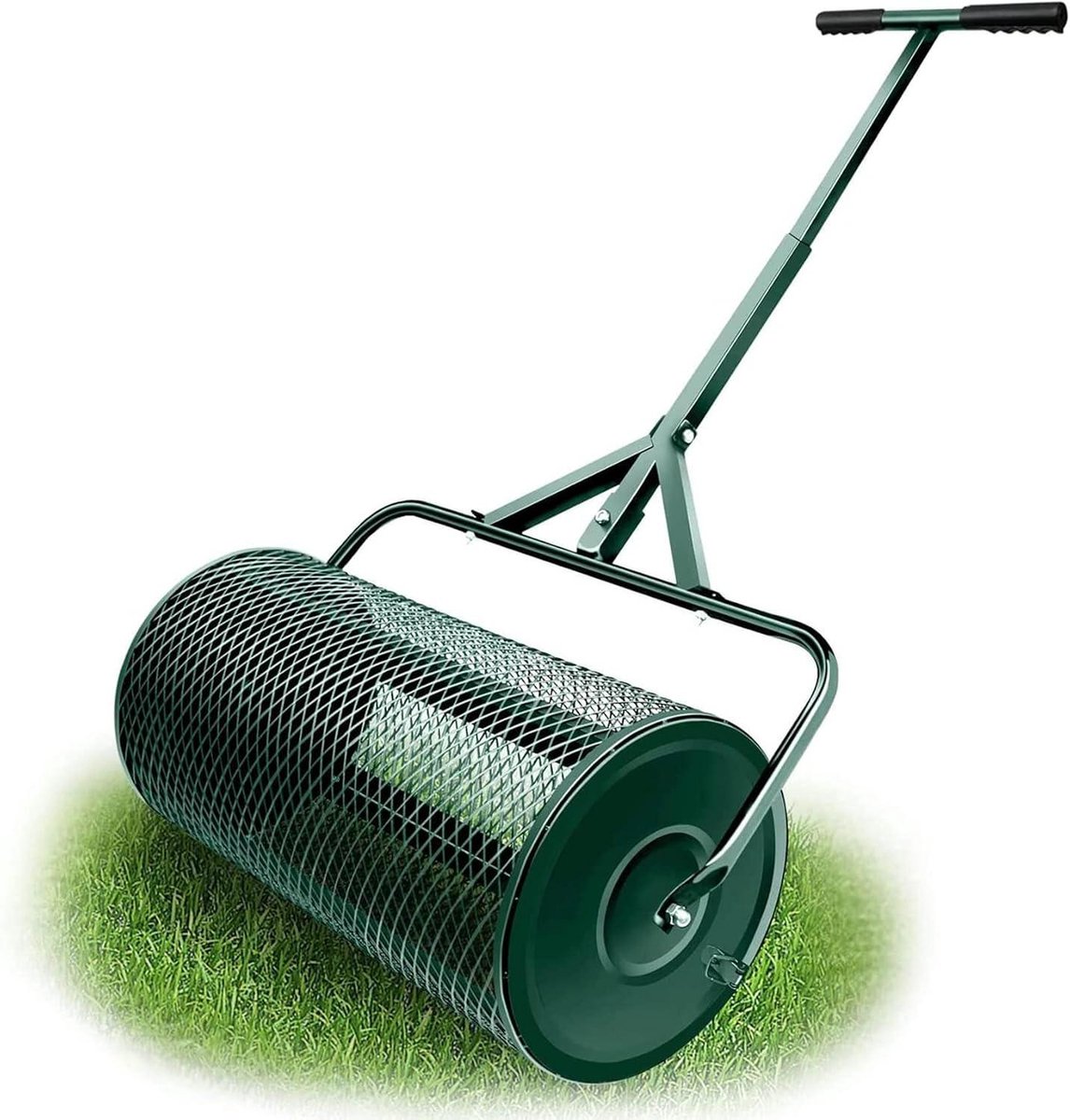 Compoststrooier Gazonroller - Mestverspreider Tuinroller - Gazon Bemesten - Duurzame IJzeren Constructie - 24 Inch - Groen