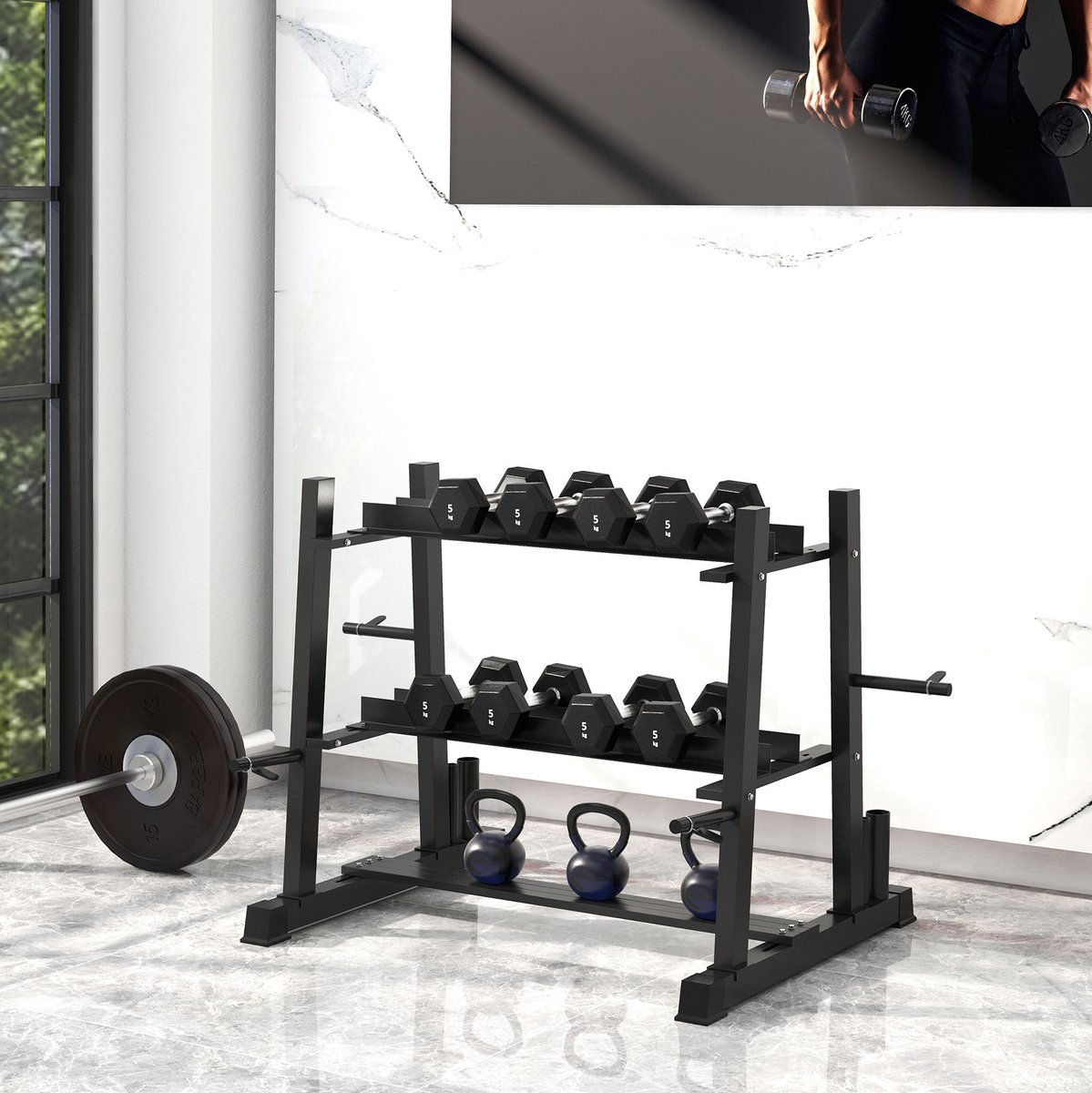 COVREO Halterrek, 131 x 75 x 80 cm, zwart, staal, 200 kg draagvermogen