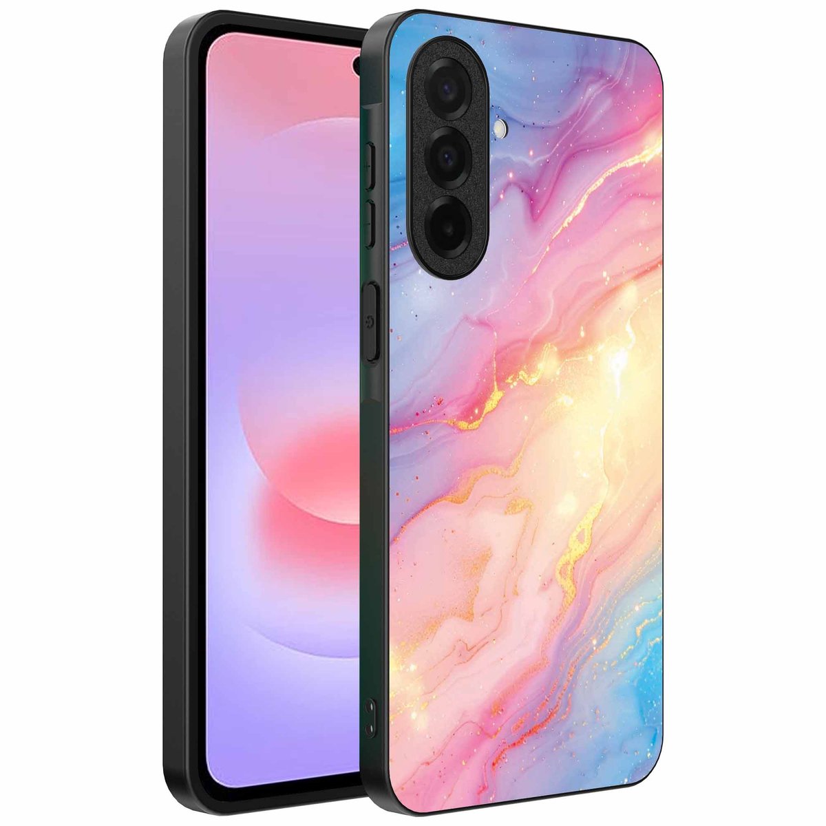 Geschikt voor Samsung Galaxy A37 Telefoonhoesje met Regenboog Glitter Marmer Opdruk - TPU Backcover Case Rainbow Glitter Marble Design - Smartphonica geschikt voor Samsung Galaxy A37