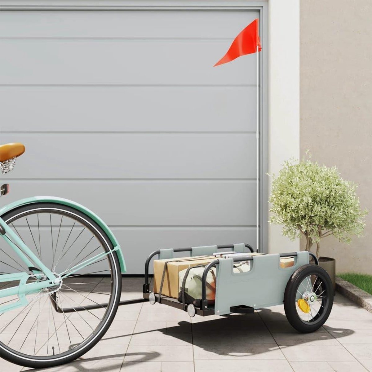 Fietskar - Transportkar Aanhanger - Goederen Vervoeren - Waterdicht Oxford Doek - 122 x 53 x 33 cm - Grijs