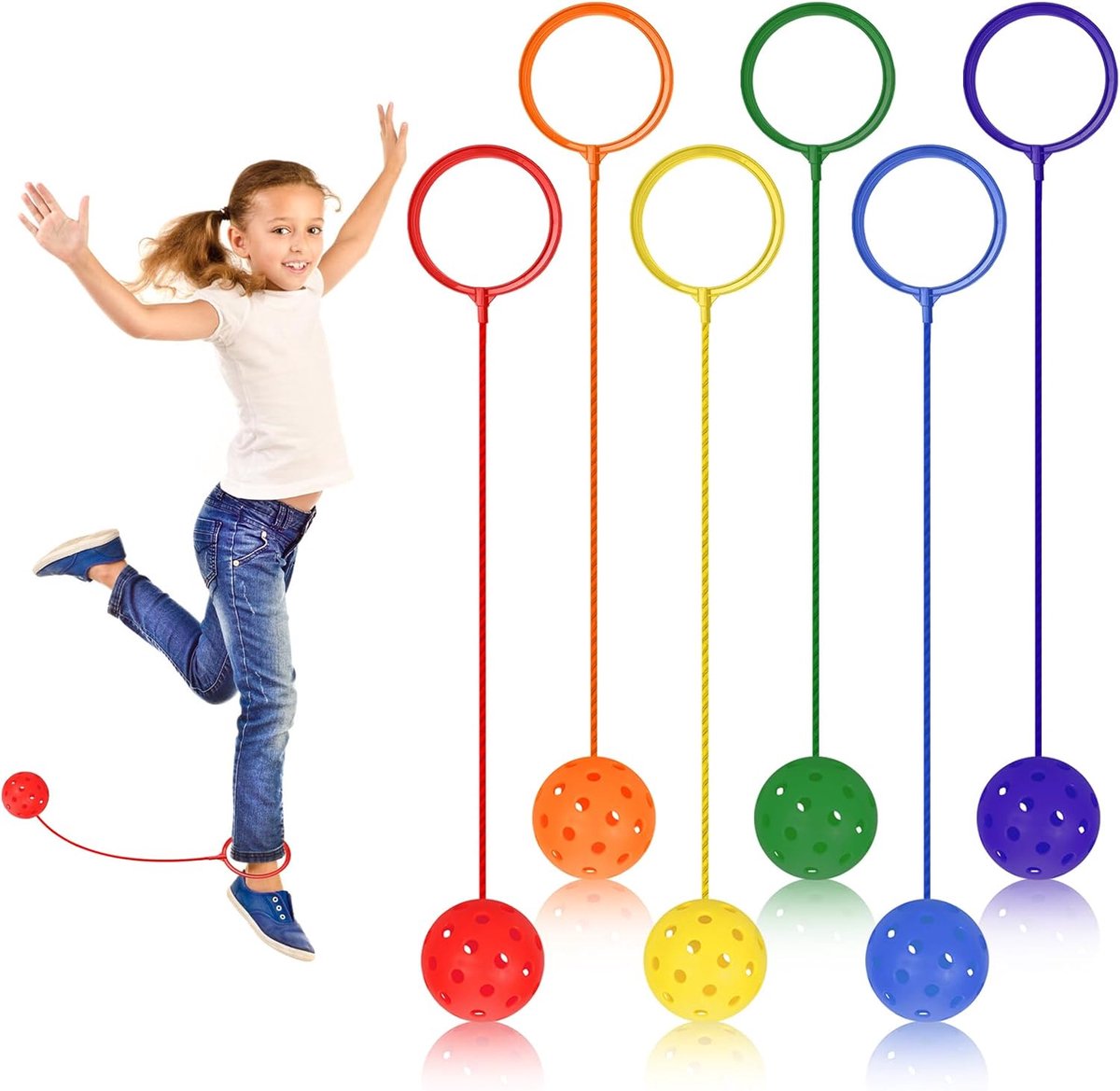 6 stuks springballen voor kinderen, sport springbal, kinderspringring, springballen, enkelspringbal voor behendigheidsspellen voor kinderen of volwassenen, oefening