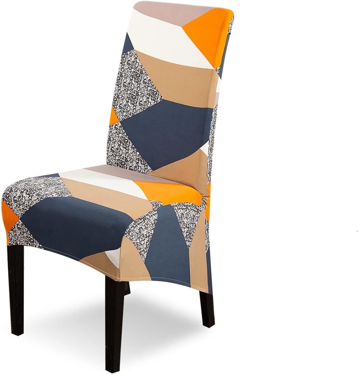 Stoelhoes, XL, rekbaar, 4-delig, grote eetkamerstoelhoes, afneembaar, wasbaar, voor eetkamer, hotel, keuken, geometrie, oranje