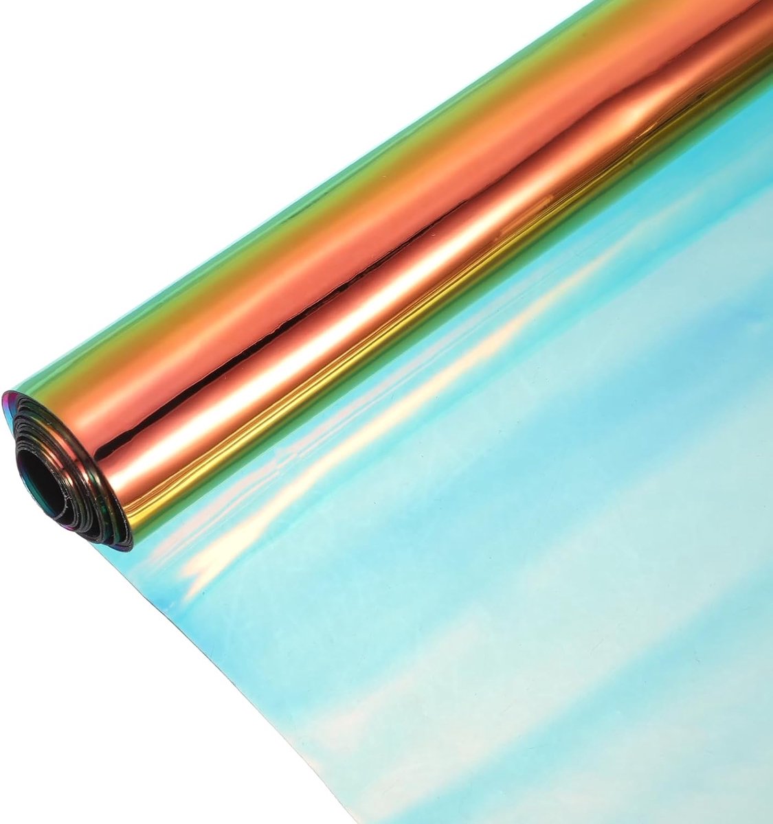 Holografische heldere pvc-vinylfolie, holografische pvc-stof, waterdichte dichroïsche folie, 30,5 x 122 cm, voor handtassen, bogen, oorbellen, doe-het-zelf handwerk, laser oranje geel