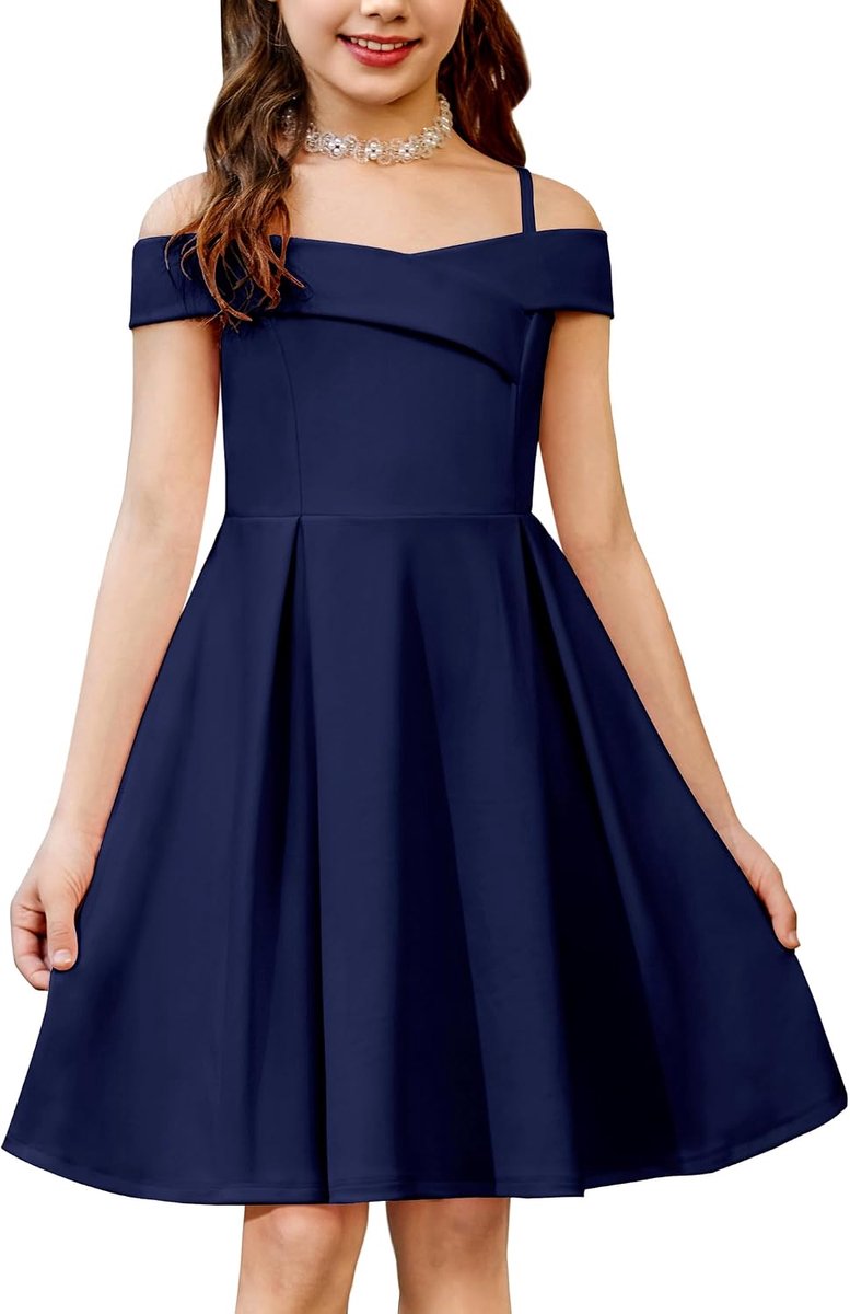 Meisjesjurk, schoudervrij, spaghettibandjes, kinderjurk, mouwloos, feestelijke jurk, zomer, partyjurk, elegante avondjurk voor meisjes, 5-14 jaar