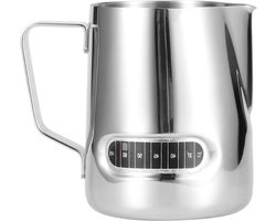 Koffiekan Roestvrij Staal - Opschuimkan Melkopschuimer - Latte Art Creëren - Geïntegreerde Temperatuursensor - 580 ml - Zilver