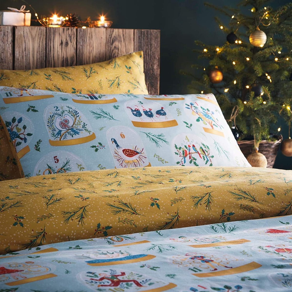 furn. Twelve Days of Christmas Dekbedovertrek Set, Katoen 50% Polyester, Rood, 3 stuks, King