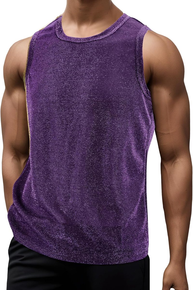 Tanktops met pailletten voor heren, zachte mouwloze slim fit zomer onderhemd sprankelende vesten glitter gym training tanktops ademende ondershirts voor workout hardlopen sport