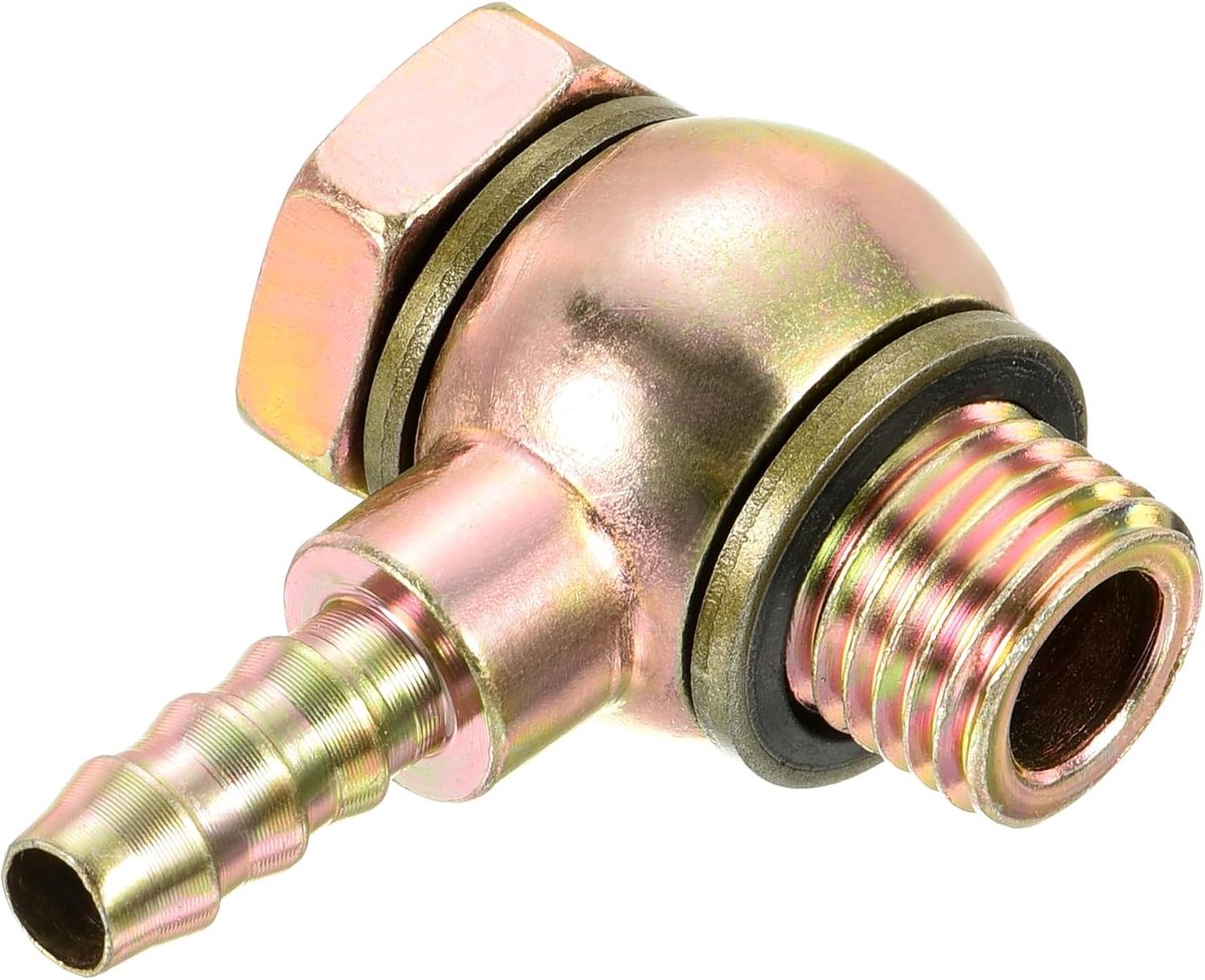 Slangweerhaak fitting elleboog, prikkeldraad M14 x 1,5 buitendraad adapterconnector, ideaal voor gas, water, olie, brandstofpijpleidingen (goud, 8 mm)