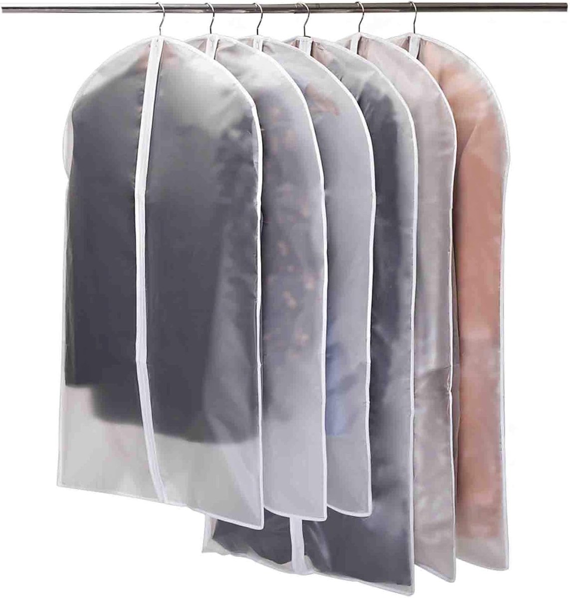 Kledingzakken 6 Stuks Doorschijnende Kledingzak 120 x 60 cm + 100 x 60 cm, Ademende Stof, Hoogwaardige Pakzak, Voor Kostuums Jurken Jassen Jassen Shirts Avondjurken Pak Tas Opslag