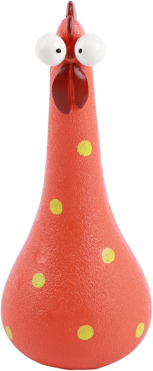 Kip Standbeeld, Handgemaakte Lange Hals Kip Big Eye Silly Chicken Decor Microlandschaft Ornament Voor Huis Buiten Tuin Achtertuin Tuin Kunst Decoraties(Oranje)