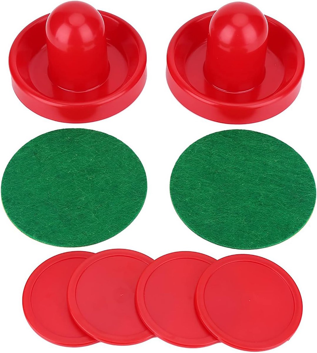 Air Hockey Rode Vervangende Pucks & Slider Pusher Goalies Voor Speltafels,Hockey Pushers, Uitrusting, Accessoires (2 Pushers, 4 Puck Pack)
