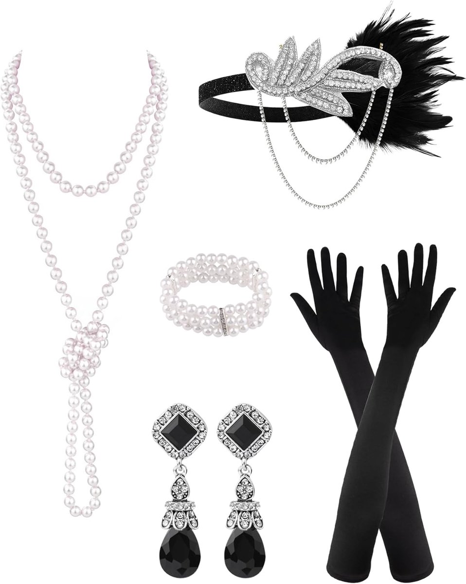 6 stuks jaren 20 flapper accessoires voor vrouwen, Great Gatsby flapper accessoires mode roaring jaren 20 kostuum voor vrouwen