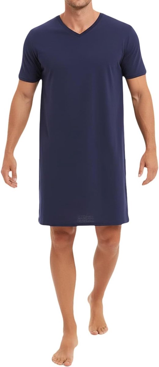 One Clothing Herennachthemd met V-hals en halve mouw