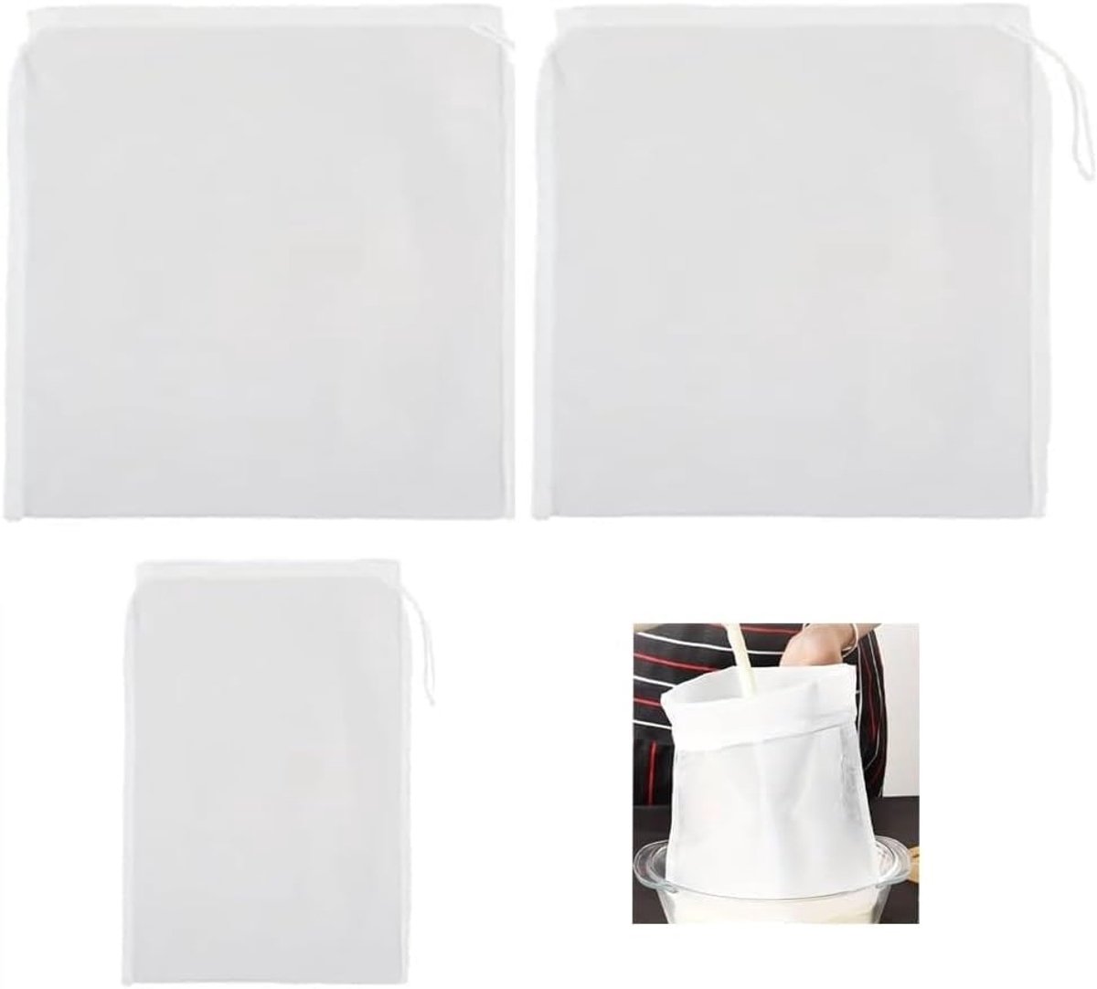 3 stuks filterzakken, 200 micro-perszakken, 20 x 30 cm/30 x 45 cm, brouwzak, nylon hopfilter, bier, wit, perszak, filterdoek, uitpersdoek, passeerdoek, notenmelkzak voor fruitpers, wijn