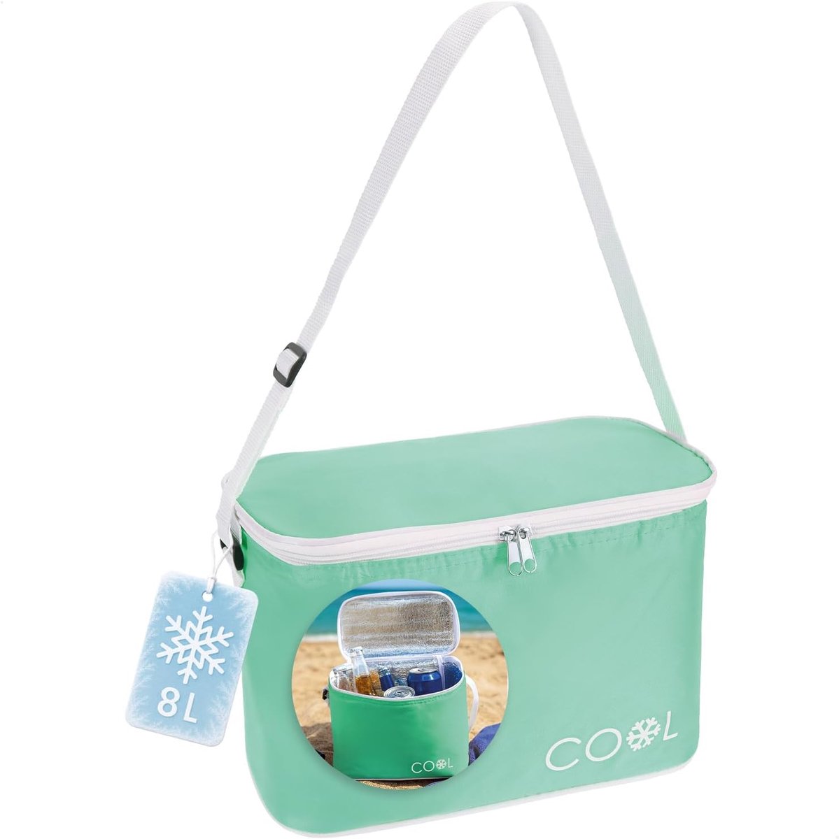 SnelShoppen - Koeltas 8 L - Vouwbare Thermische Koelbox - Lichtgewicht Geïsoleerde Tas met Schouderriem - Zomer Picknicktas met Rits in Turquoise voor