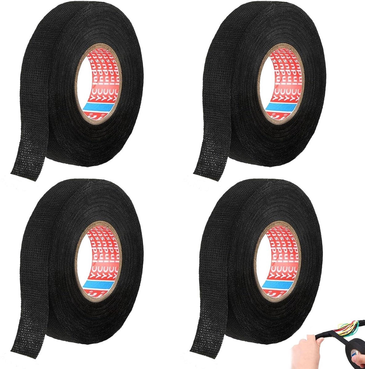 4 stuks kabelband, zwart, 19 mm x 15 m, hittebestendig | Elektrische isolatietape, stoffen tape voor kabelbundels, voor bedradingsprojecten, huishouden, auto, motorfiets